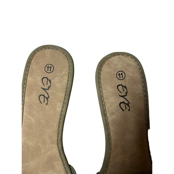 Eve Buckle Sandal Slides Low Heel Khaki Color Size 11 - Picture 11 of 13